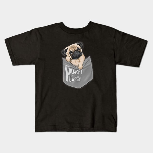 Pocket Pug Kids T-Shirt by HARKO DESIGN